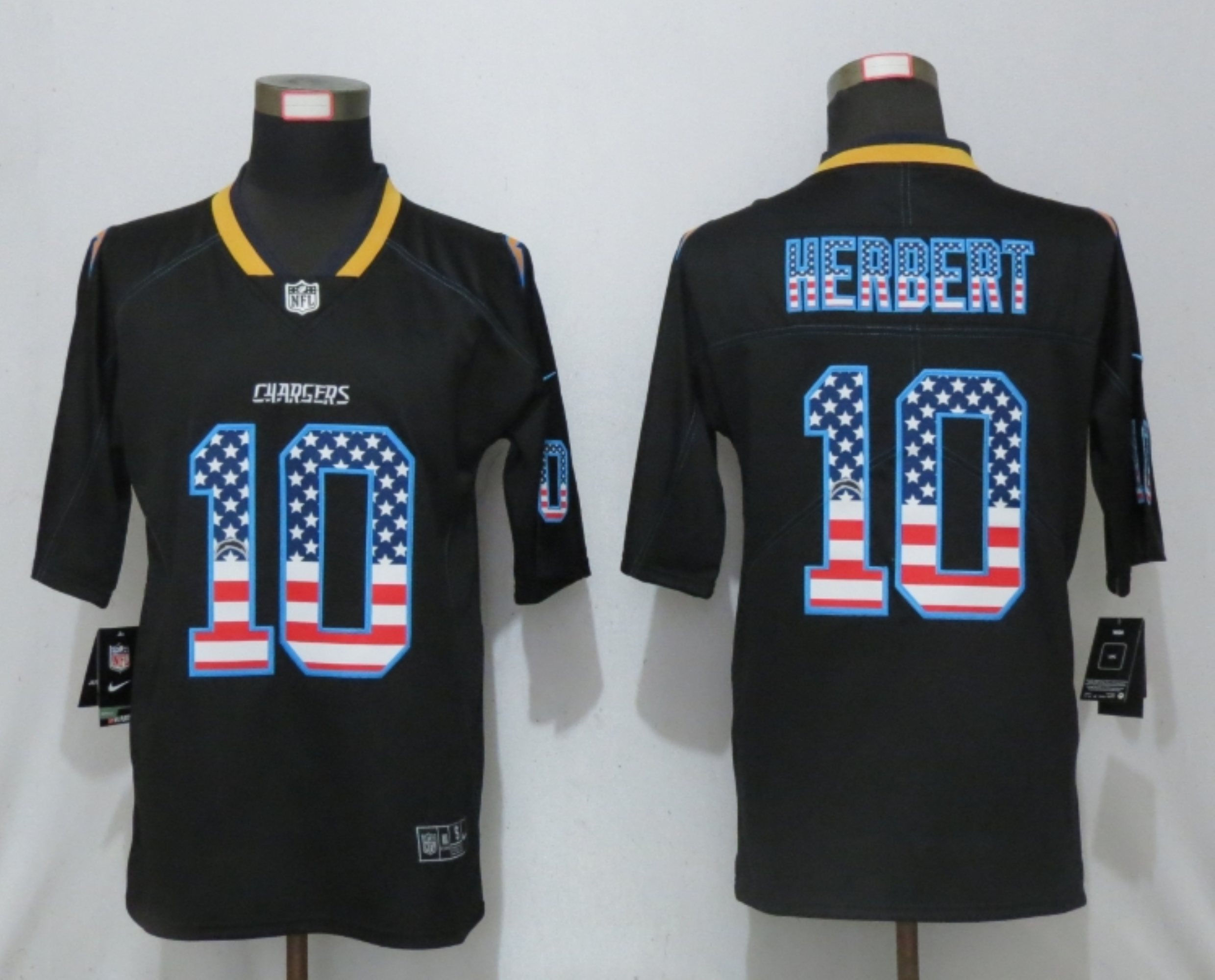 Men New Nike San Diego Chargers #10 Herbert USA Flag Fashion Black Elite Jersey->women nfl jersey->Women Jersey